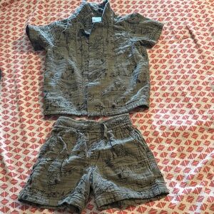 Hanna Andersson Olive Color Peanut Camp Print Kids Matching Set